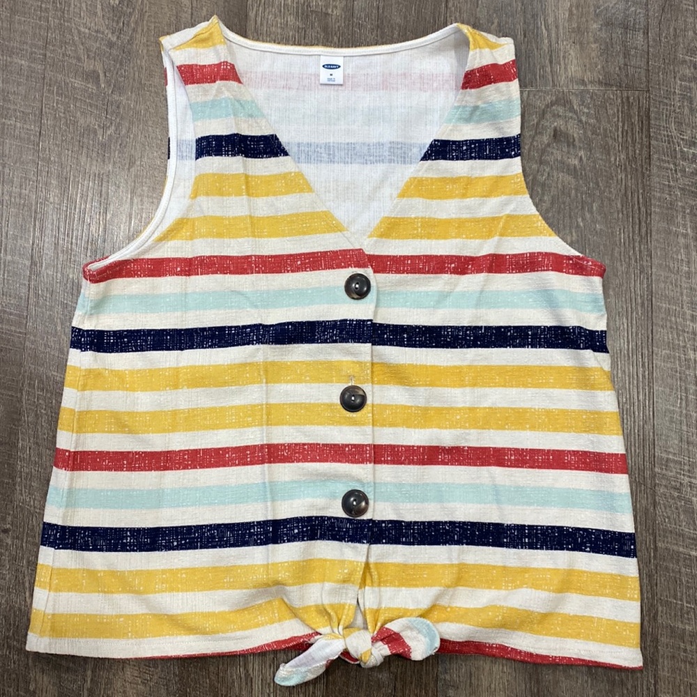 Old Navy striped button front tank with tie at waist size medium
